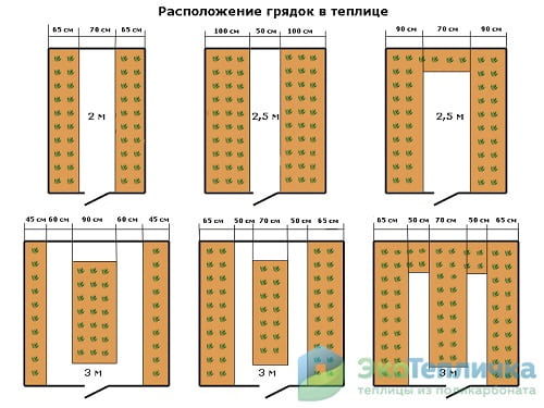 Raspolozhenie gryadok v teplice